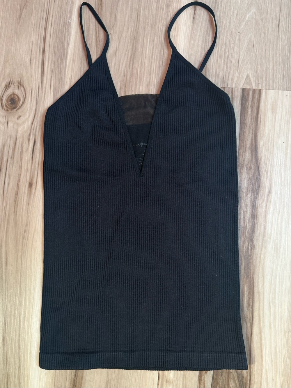 Free People Black Ribbed V-Plunge Spaghetti Strap Cami